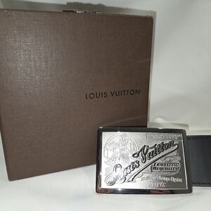 Louis Vuitton "Traveling Requisites" Belt, Size 34, Silver Buckle, Black Leather